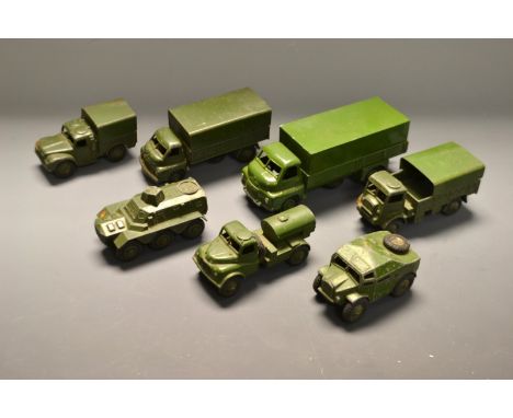 Dinky Toys - Military Vehicals inc 3 Ton Army Wagon 621;  Army Wagon 623;  1 Ton Cargo Truck 641;  Field Artillery Tractor 68