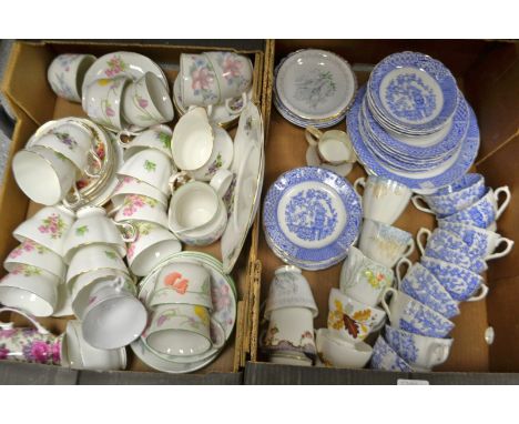 Tableware - a Victorian blue and white willow pattern part  tea service;  a Royal Doulton Carmel pattern part table service e