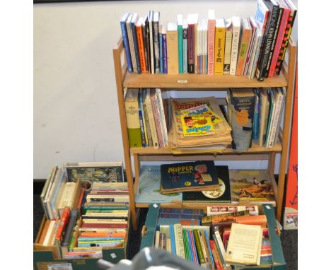 Books - Beano and Dandy comics ; Biggles , other children's ; poetry ; Jorrocks ; a portable book/display shelf unit 