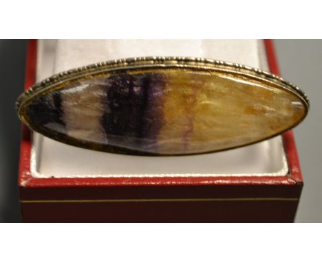 A sterling silver Blue John brooch