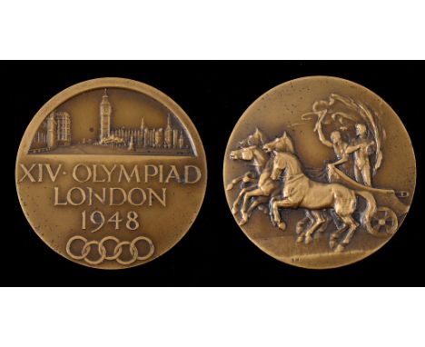 A 1948 London Olympics supporters bronze medallion, in a John Pinches box  See illustration