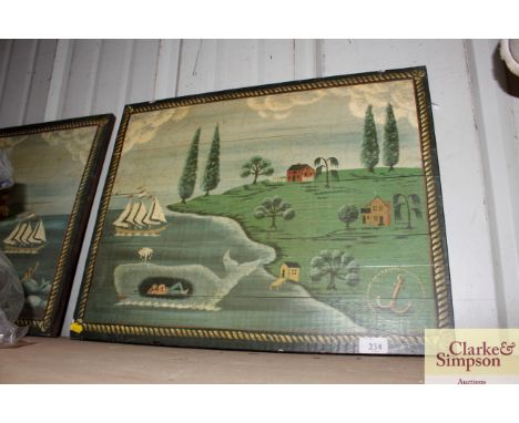 A Naïve school, print on board depicting a man inside a whale