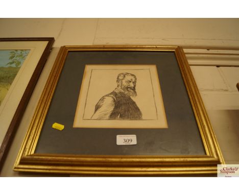 A pencil sketch, head and shoulders portrait of a gentleman