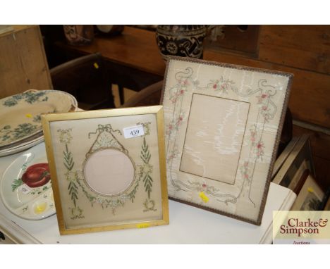 Two vintage silk embroidered easel photograph frames