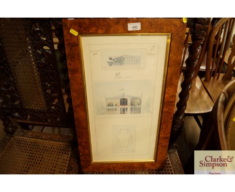 A maple framed architectural print 