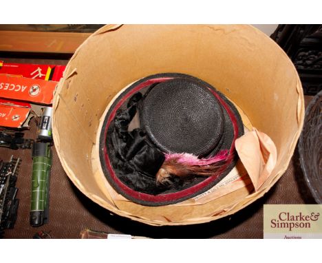 A vintage ladies hat decorated feathers; and part of a vintage Christie &amp; Co. hat box 