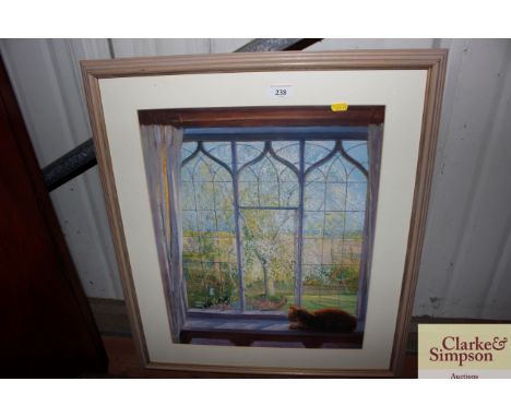 Timothy Easton, print of a cat seated in a window, signed 