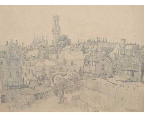 Harry Rutherford (British 1903-1985) "Bruges, Belgium" Signed, titled on label verso, pencil.24cm x 32.5cm (9.5in x 12.75in)A