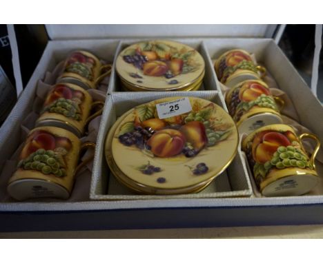 Aynsley Orchid Gold pattern tea service, decorated with fruit, fitted in original box.