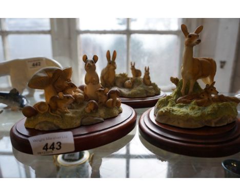 Three Border Fine Arts figurines to include 'The Chiltern Collection', 'Rabbit', 'Mice', each raised on wooden plinth bases.