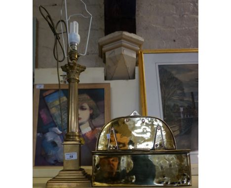A modern Laura Ashley Corinthian column standard lamp together with a late 19th Century brass hanging candle box.