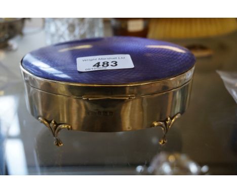 A Birmingham hall silver and purple guilloche enamel dressing table pot (cover loose). 