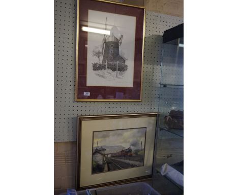 A Gerald Broom oil depicting a steam engine in landscape, together with a pencil signed print.