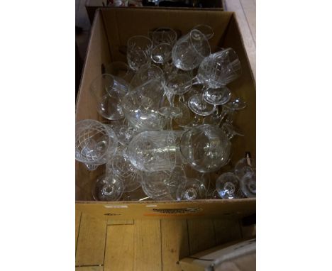 Two boxes of assorted ceramics and glass to include a good suite of glassware, and further ceramics to include Japanese Satsu