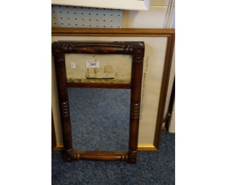 A classical print depicting the Mayflower together with a mahogany over mantle mirror.