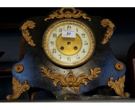 Early to mid 20th Century hardwood and gilt decorated Louis XV style mantel clock.