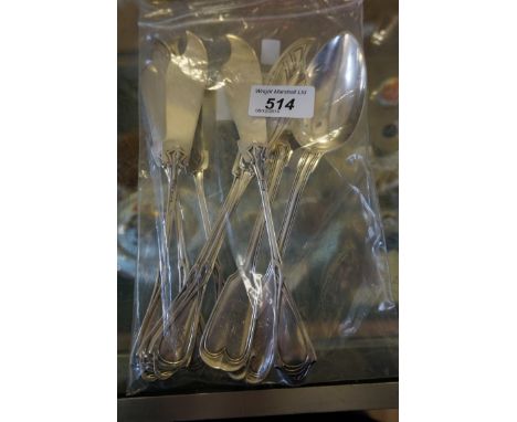 A set of six 800 grade posen Art Nouveau fish knives together with a 800 grade fork and spoon , approx weight 12.8oz. 