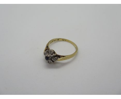 A hallmarked 18ct diamond and sapphire ring, size K, approx 2.9 grams, generally good, minor wear 