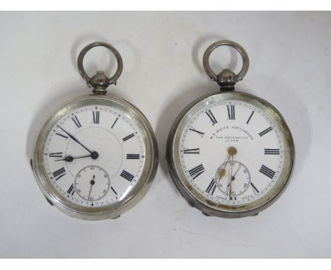 Two silver pocket watches, both stamped 935 - both dials with very slight cracks to enamel, appear to run for short time, som