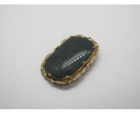 A large antique 9ct gold and blood stone brooch with gold mount and frame stamped 9 375 - width 4.8cm, height 3.3cm, weight a