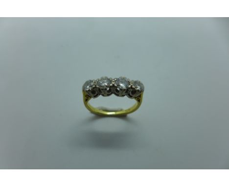 A diamond four stone ring, four brilliant cut diamonds, measuring approx 3.6mm diameter x 2.27mm depth, 4.2mm diameter x 2.24