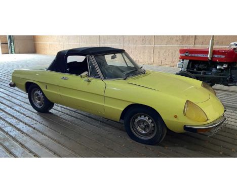 A 1977 Alfa Romeo 2000 Spider Registration WUA653SChassis No. 2473041Engine No. AR10512/007718Yellow convertible with black i
