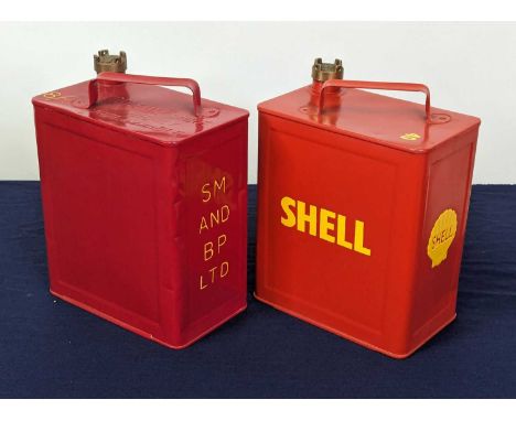 A Shell 40 2-gallon petrol can by Valor, with Shell brass cap; together with one other SM&amp;BP Ltd (2)