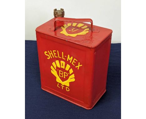 A Shell-Mex 'BP' Ltd 2-gallon petrol can by Valor, dated October 1939, complete with Shell-Mex brass cap (restored)