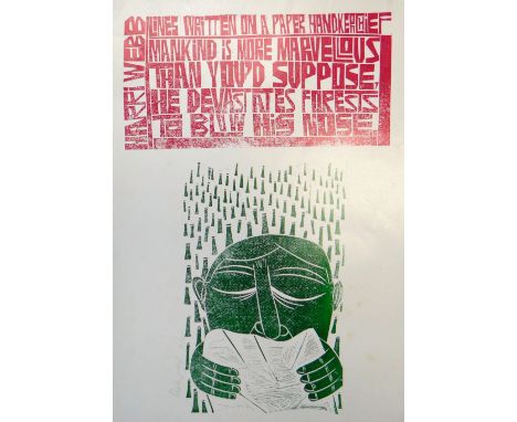 PAUL PETER PIECH limited edition (20/25) two colour linocut poster - entitled 'Lines Written on a Paper Handkerchief' with a 