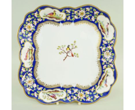 A NANTGARW PORCELAIN SQUARE DISH FROM THE CARDIFF CASTLE SERVICE of cruciform with alternating lobed border, decorated in Can