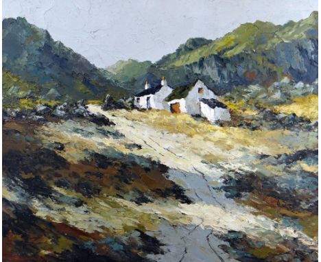 CHARLES WYATT WARREN oil on board - desolate whitewashed house in mountain landscape, signed, 48 x 59cms Provenance: private 