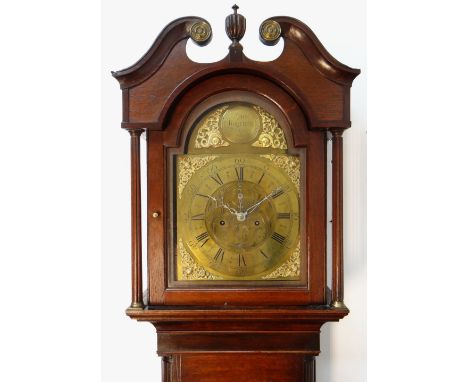 MID 18TH CENTURY WELSH OAK LONGCASE CLOCK, by John Roberts, Wrexham, the arched top brass dial with 'John Roberts, Wrexham 17