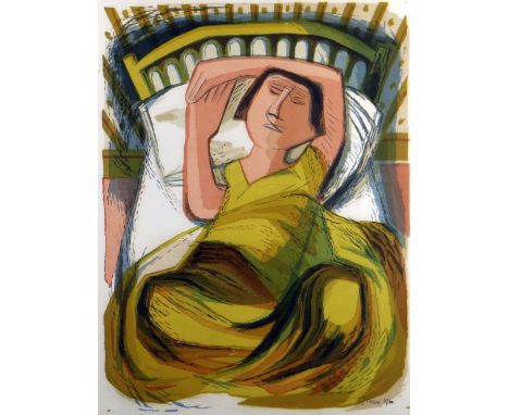 JAMES CRESSER TARR (1905-1996) small edition colour lithograph, entitled 'Woman on a Bed', signed and dated 1960, 46.5 x 35.5