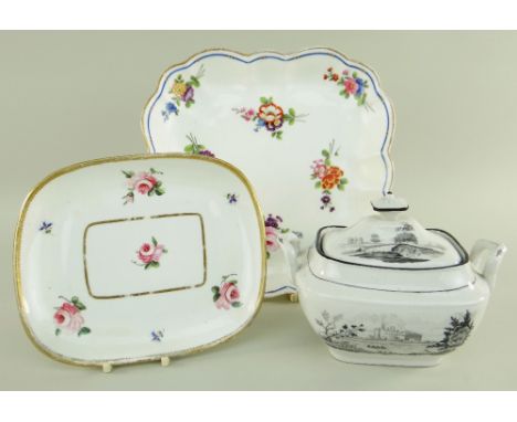 A GROUP OF THREE WELSH PORCELAINS comprising Nantgarw rounded plate, decorated with sprays of flowers, impressed mark (extens