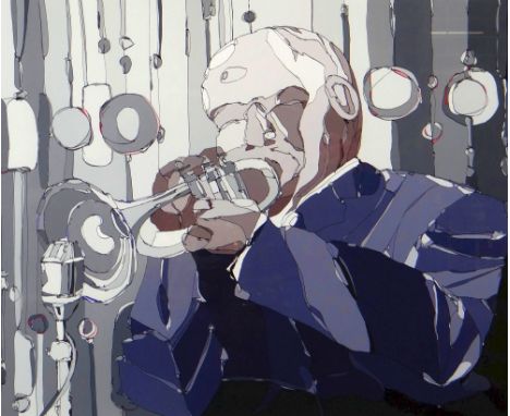 MARK LLOYD WILLIAMS large limited edition (87/95) lithograph - trumpet player, entitled 'Jazz II', signed, 57 x 67cms Provena