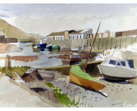 HOWARD ROBERTS watercolour - Aberystwyth harbour with boats and buildings, signed and dated 1984, 35 x 46cms Provenance: priv