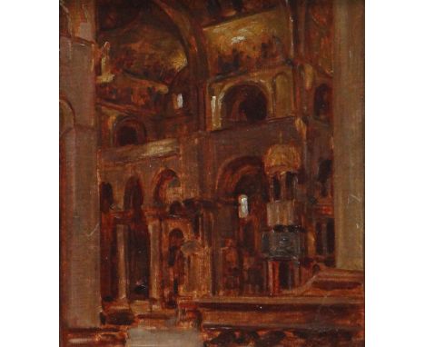 CHRISTOPHER WILLIAMS (1873 - 1934) oil on canvas laid to board - entitled verso 'The Interior of St Marks Venice' 24 x 22cms 