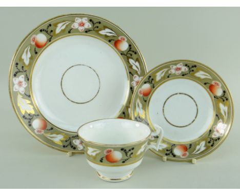 A SWANSEA PORCELAIN PART TEA SERVICE comprising breakfast cup and saucer with circular plate, 21cms diam, painted with Patter