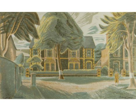 JAMES CRESSER TARR (1905-1996) small edition colour lithograph, possibly Richmond Road, Cardiff, entitled 'Victorian Cardiff'