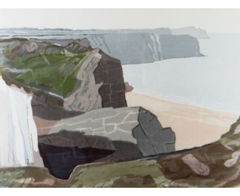 ARTHUR CHARLTON screenprint - dramatic South Wales coastal scene, entitled 'Gower Cliffs', signed verso, 45 x 59cms Provenanc