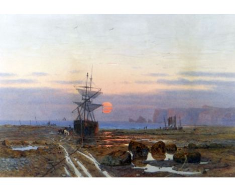 CHARLES BROOKE BRANWHITE (1851 - 1929) watercolour - expansive view of the Gower coast with 'Three Cliffs' in the distance, u