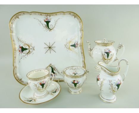 A RARE SWANSEA PORCELAIN CABARET SERVICE in the Empire style based on a Sèvres design, comprising shaped square tray, teapot,