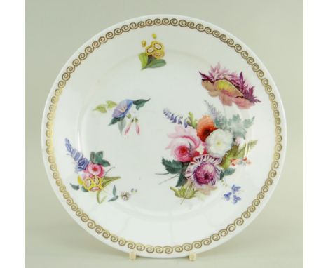 A SWANSEA PORCELAIN PLATE DECORATED BY HENRY MORRIS of non-moulded circular form, floral painted with a large spray and small