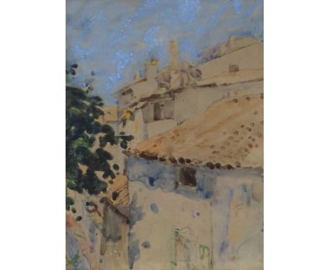 SIR FRANK BRANGWYN RA watercolour sketch - entitled verso on Kaplan Galleries, Cork Street label 'Spanish Rooftops', 22.5 x 1