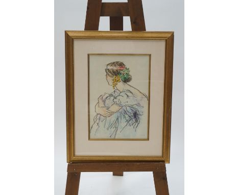 Contemporary School, Portrait of a young lady, watercolour and charcoal, signed indistinctly, 42cm x 29.5cm