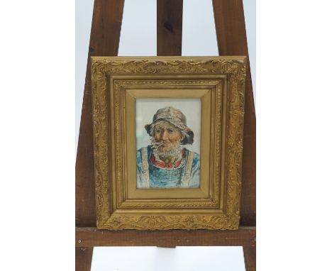 W Pratt, Fisherman smoking a pipe, watercolour, signed in pencil lower right, 22cm x 15cm