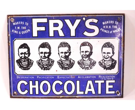 An original Fry's Chocolate enamel sign, 19cm x 26cm