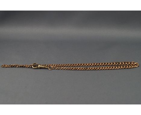 A yellow metal albert chain measuring 370mm. Each link hallmarked 9ct gold. Fitted with a goldplated swivel clasp. 24.7 grams