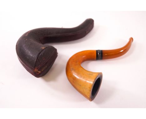 A Calabash pipe with clay bowl, the silver collar Birmingham 1934, length 15cm, in fitted case with label for 'S.Blackson Tob