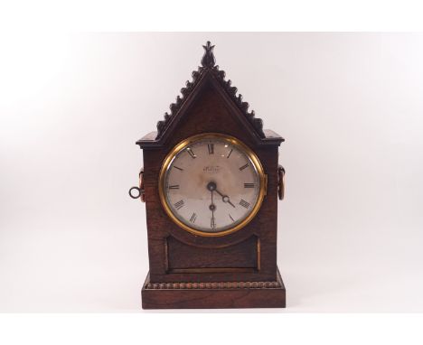 A 19th century oak cased mantel clock, the silvered dial engraved Vieyres, Pall Mall, London, 33cm high (pendulum and key at 